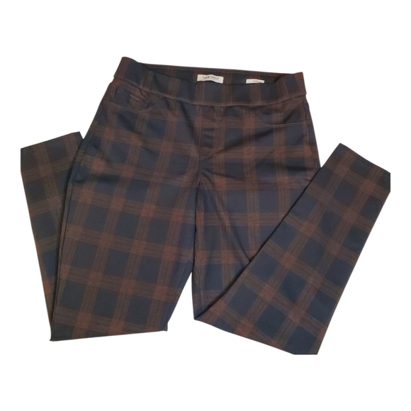 NINE WEST SZ L Heidi Pull-on Skinny Leggings Ponte Pant Copper/Black Plaid - Picture 4 of 10